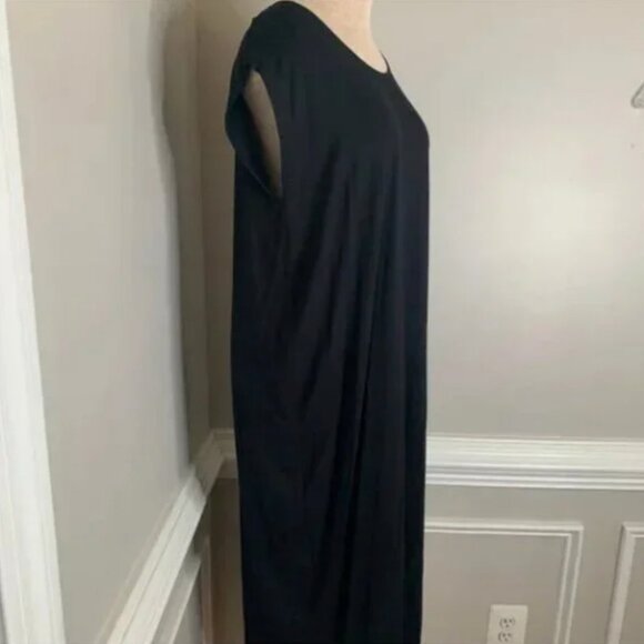 Eileen Fisher Dress Kaftan Tunic Black Viscose High Side Slits Size Medium NWT - Picture 3 of 10
